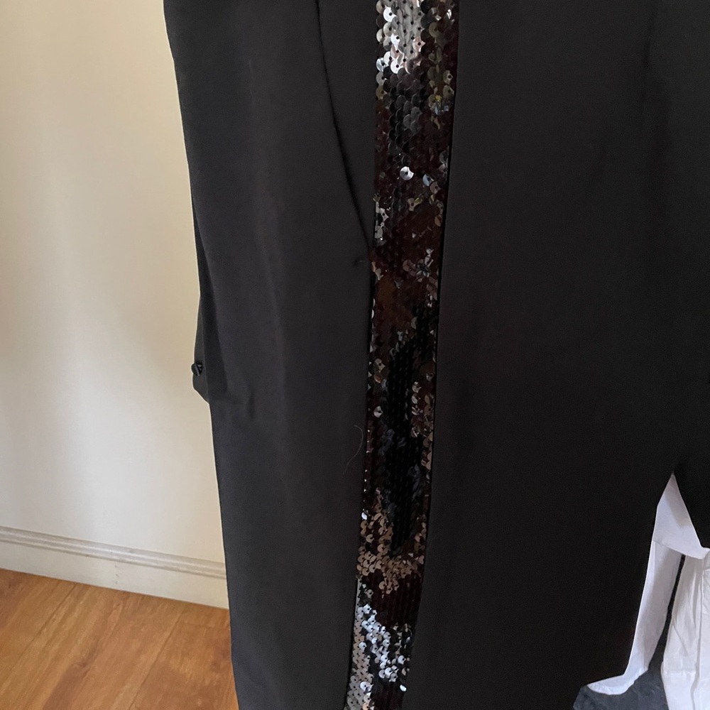 Alberta Ferretti black tuxedoo pants with sequin stripe